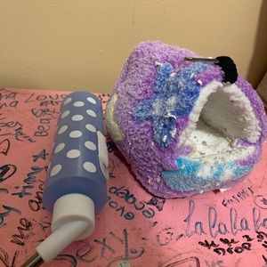 Small critter bed and water bottle
